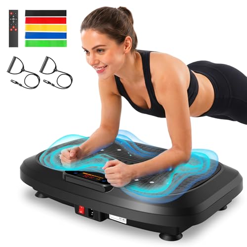 ALSO GO Vibration Plate Exercise Machine, 200 Speeds & 10 Models, 500LB Capacity, LED Display, Bluetooth Audio, Large Shake Plate with Loop Bands for Full Body Fitness, Lymphatic Drainage, Pain Relief