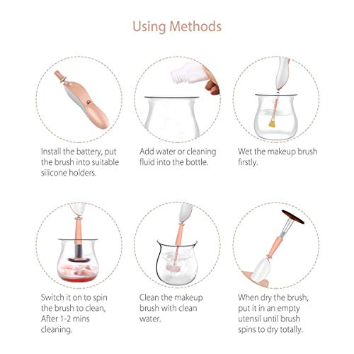 Makeup Brush Cleaner - Rantizon Automatic Cosmetic Brushes Cleaning Machine with 360 Degree Rotation, Professional Makeup Brush Cleaning Tool, Cleans and Dries with 8 Rubbers