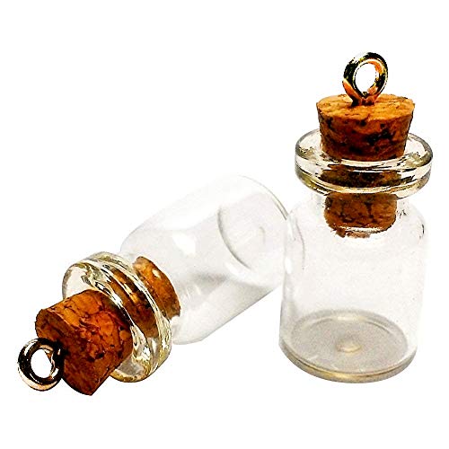 LEFV Mini Cork Top Glass Bottle Vial Charm Kit 3/4 Inch - 50pcs 0.5ml Clear Bottles with Corks & 50pcs Eye Screws - Miniature Empty Sample Jars Message Bottle Small Tiny Size