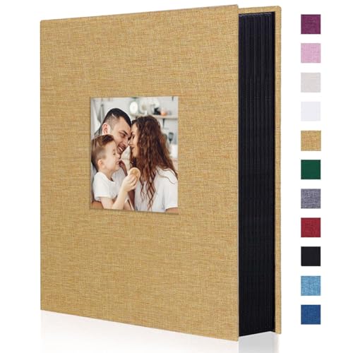 Miaikoe Photo Album 6x4 300 Pockets Slip in Large Capacity Album for Family Wedding Anniversary Linen Album Book Holds 300 Horizontal 10x15cm Photos(300 Pockets, Khaki)
