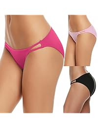 Ekouaer Pantaletas bikini de mujer sin costuras con microfibra y tirantes, cortas, Paquete de 3, colores surtidos
