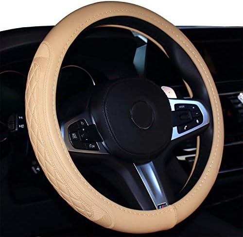 ISTN 2019 Cool Car Steering Wheel Cover Comfort Durability Safety for Men (Beige)