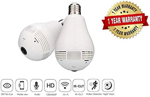 Renyke V380-2 Hidden Spy Bulb Shape Fisheye 360 degree Panoramic Wireless WiFi 1.3 Mp 1080P HD IP CCTV Security Camera with SD Card Slot with Indian Holder B22