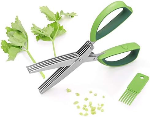 Herb Scissors, Kitchen Shears, Besiva 5 Blades Stainless Steel Multipurpose Vegetable Scissors with Cleaning Brush, Ideal for Snipping Herbs, Office Shredding Paper, Art Handmade Papercut,M33