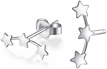 megko Mini Size Silver Triple Linked Stars Ear Studs Stud Earrings for womens
