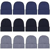 12 Packs Kids Beanies Winter Hats Warm Variety Pack, Assorted Colors Cuffed Knit Caps for Boys Girls Wholesale