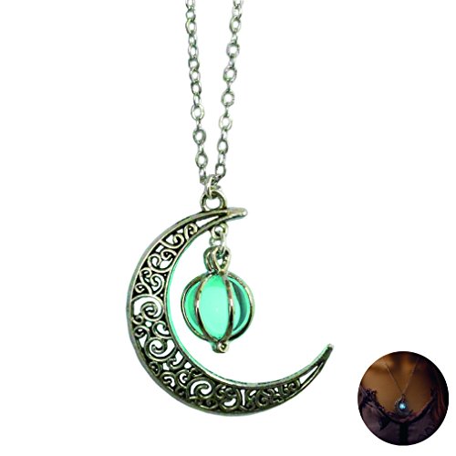 Glowing Moon Necklace Alloy Jewelry Blue Green Color 18 Inches Glowing Moon Necklace Alloy Jewelry Blue Green Color 18 Inches