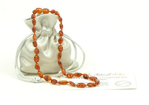 Baltic Amber Teething Necklace - 12.6 inches- Hand-Made-Certified (32 cm) (Polished/Cognac)