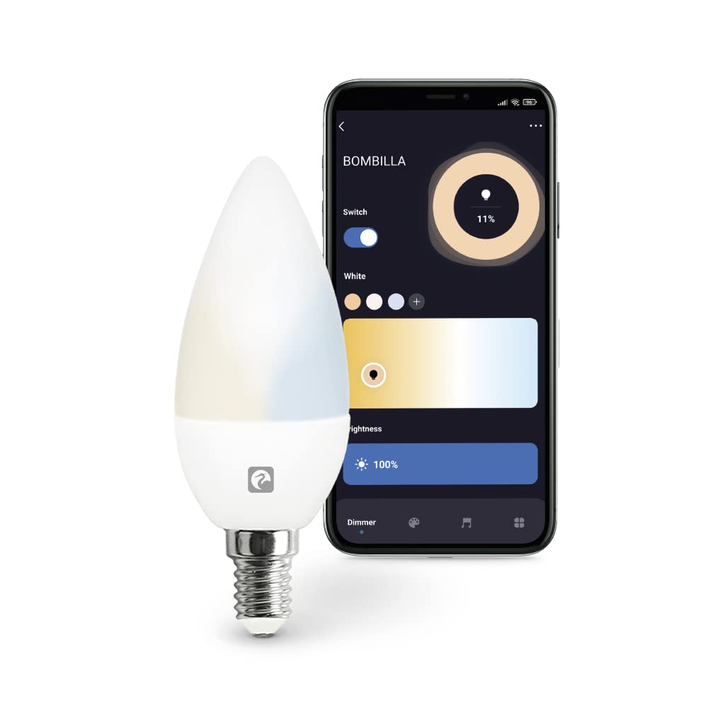 Garza Smarthome 5.5W WiFi LED Bulb CCT Candle E27 Smart and Programmable, Dimming and Tone Change, Voice and App Control, Alexa, iOS, Google, Android, 5.5 W, White
