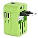 International Travel Power Adapter Kit,Wacye Universal World Power Adapter Converter AC Power Plug Adapter for Europe USA UK AUS Asia (Green,2 USB)