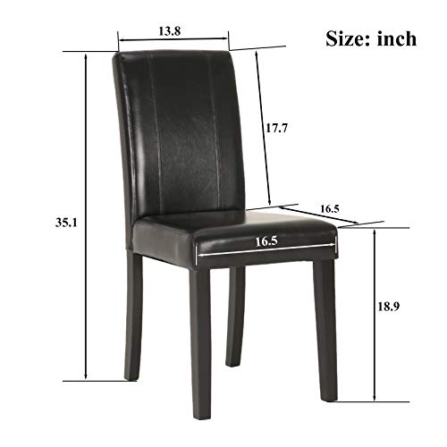 Upholstered Dining Chairs with Solid Wooden Legs, Modern Stylish PU Leather Padded Parsons Chairs Set of 4 (Black) - Thumbnail 4