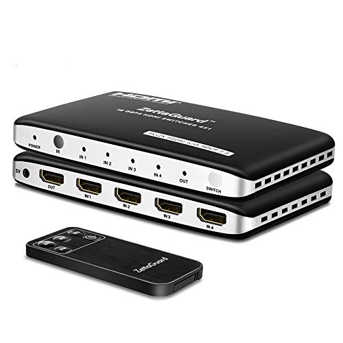 Zettaguard Upgraded 4K 60Hz 4x1 HDMI Switcher 4 port HDMI 2.0 Switch Hub HDMI Splitter with IR Remote Control Support 18Gbps 4K x 2K 3D HDCP 2.2(4 In 1 Out)
