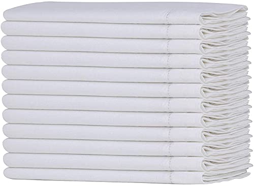 Sweet Needle - Pack of 12 Napkins 50 x 50 cm White – Linen Look High Quality Cotton Linen Blend – 100% Natural Cellulose Fibre – White