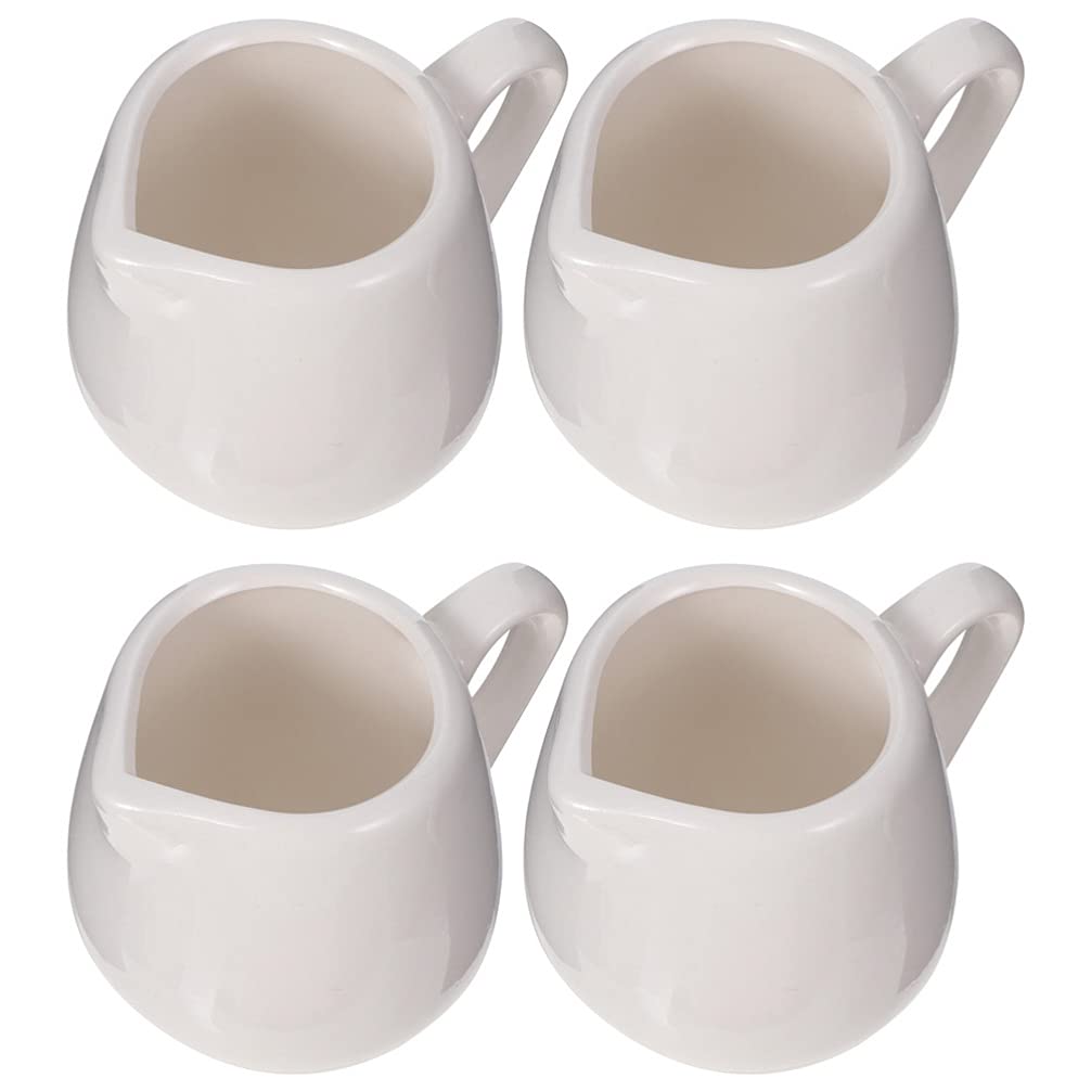 Housoutil Mini Ceramic Sauce Jug with Handle 3.94Oz Small Milk Creamer Container Kitchen Table Serving for Sauces and Condiments Set of 4