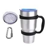 Umiwe Anti-Slip Handle for Yeti Rambler Ozark Trail 30 Oz Tumbler Colorful Cup Mug Grip Holder with Sliding Lid & Carabiner (Black)