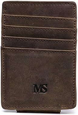 iYang Leather Magnet Money Clip Wallet for Men Credit Card Case Holder &amp; Id Case Slim Wallet (Dark Brown)