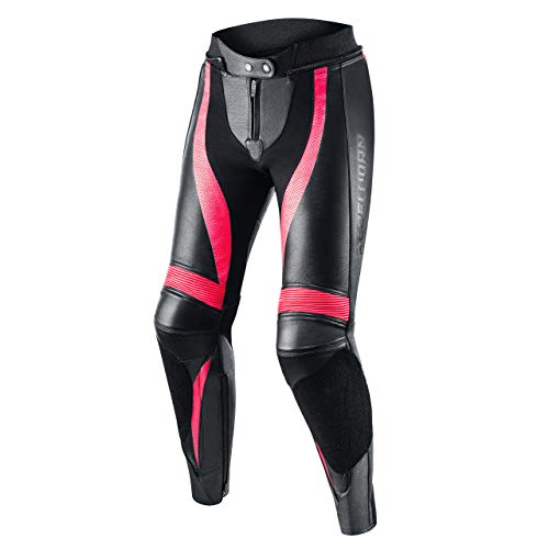 REBELHORN Rebel Womens Motorcycle Trousers, Leather, Knee and Hip Protectors, Interchangeable Knee Pads, Perforated Panels