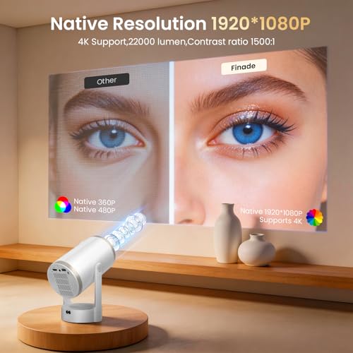Projector HD, 1080P 4K Support Mini Projectors Auto Focus & Keystone 22000 Lumen 260 ANSI Bightness WIFI 6 & Bluetooth 3 Mount Way 180° Rotatable 30-200" Theatre for Match Game/Bedroom/Outdoor