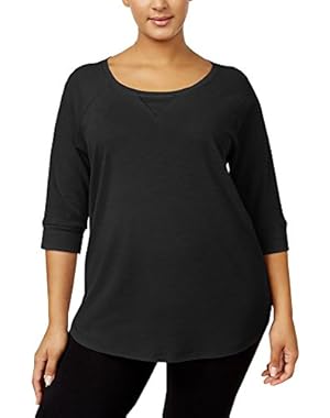 Calvin Klein Women's Performance Plus Size Three-Quarter-Sleeve Top, Black, 2X