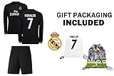 Fan Kitbag Ronaldo #7 Real Madrid Away Long Sleeve Youth Soccer Jersey & Shorts Kids Premium Gift Kitbag ✮ BONUS Ronaldo #7 Picture Backpack