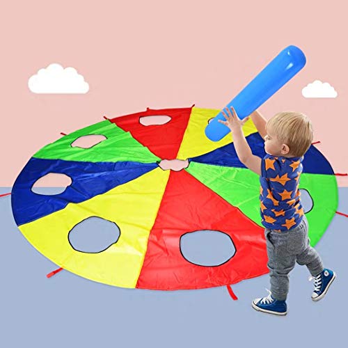 HAPPYMATY Rainbow Umbrella Parachute 13 Foot with 10 Handles for Kids,Play Parachute Outdoor Games(Whack a Mole) Activities Toys with 3 Air Sticks 4M/13FT