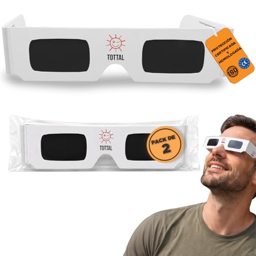 Tottal Gafas Eclipse Solar Homologadas ISO 12312-2 Agosto 2026 Gafas Protección Certificadas CE + Filtro Seguro UV/IR Ligeras + Cómodas + Fácil de Usar Glasses