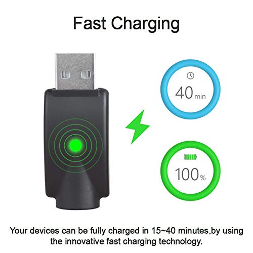 510-Charging USB Threaded Charger Intelligent Overcharge Protection for USB Adapter Devices with LED Indicator, Compatible with Standard 510 Threaded Device USB Charger Cable (Black) (2 Pack)