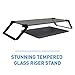 Macally Glass Computer Monitor Stand Riser - Desk Monitor Riser for Laptop with Shelf Storage Space for Keyboard - Sturdy Desktop Computer Stand & No Slip Pads - Black