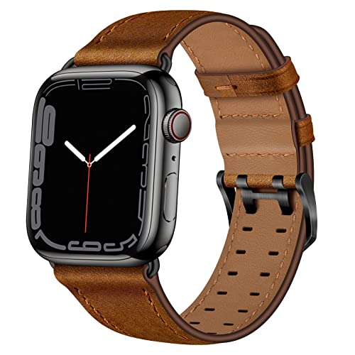 OUHENG Leather Bands Compatible with Apple Watch Band 41mm 40mm 38mm,  Genuine Leather Replacement Band Strap Wristband for iWatch Series 