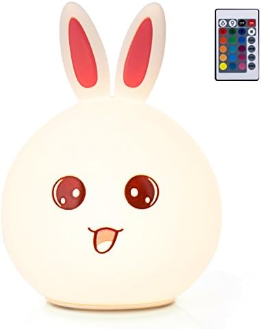 GoLine Remote &amp; Tap Control LED Bunny Night Light, Cute Rabbit Multicolor Kids Baby Nursery Lamp, 5 Light Modes, Static/Breathing/Flashing, Brightness Adjustment, 20-hour Portable Use.(NL012-PK)