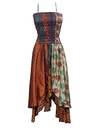Womens Dream Believer Strappy Dress Recycled silk Sari Boho Sundress S / M