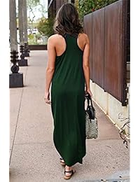 Longwu - Maxi vestido suelto irregular para mujer, sin mangas, con bolsillo