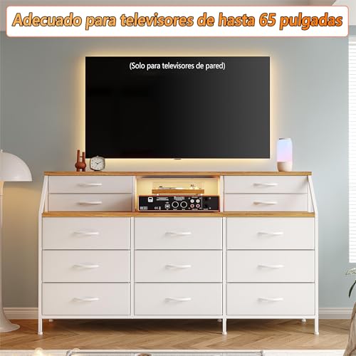 FL FASHION LEADER Cómoda de Dormitorio con 13 cajones, cómoda Grande con Espacio de Almacenamiento, Estructura de Metal, para Dormitorio, (Blanco)