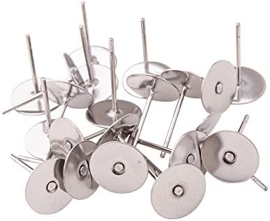 PH PandaHall 50pcs 304 Stainless Steel Flat Round Blank Peg Post Ear Studs Earrings Posts Flat Pad Blank Earring Pin Studs for DIY Earrings Jewelry Making(12x8mm, Pin: 0.4mm)
