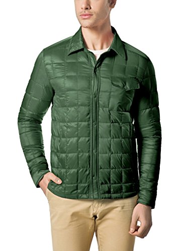 XPOSURZONE Men Packable Down Quilted Shirt Lightweight Puffer Jacket Deep Green S