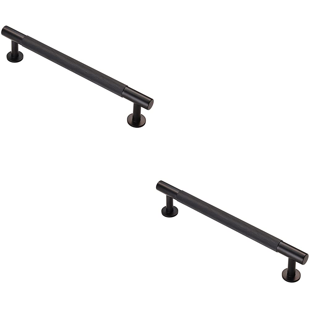 2 Pack | Knurled Bar Door Pull Handle - 190 x 13mm - 160mm Fixing Centres - Matt Black | Designer Cabinet Pull Handle - Wardrobe Cupboard Door Handle - Suitable for Lightweight Internal Doors