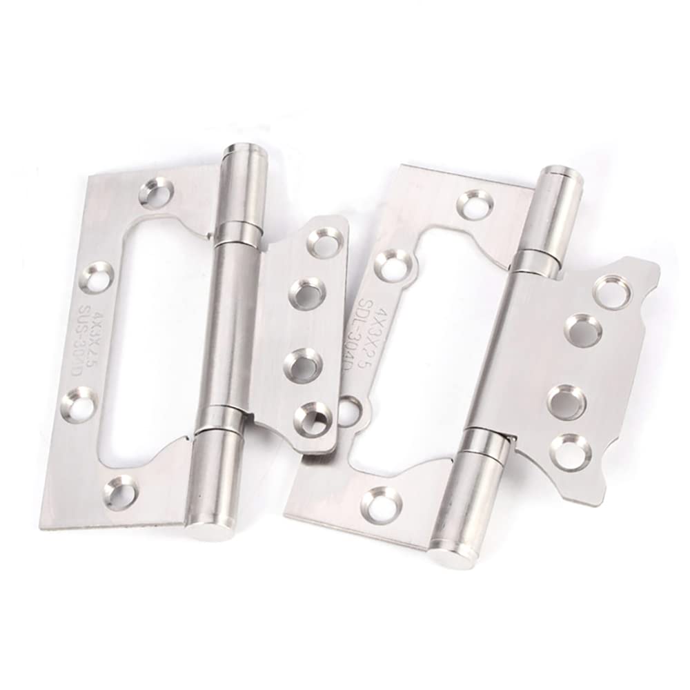 Stainless Steel Flush Hinges, 2 Pcs Small Flush Doors Hinges with Screws, Smooth and Silent Movement, Ideal for Bedroom Wardrobe, Kitchen Cabinets, Internal Doors