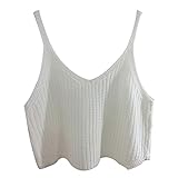Aphratti Women's Sleeveless V-neck Caddice Crop Top Shirt One Size White