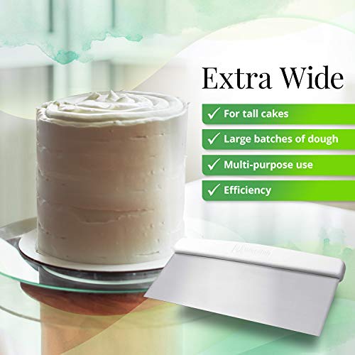 Bleteleh Large Bench Scraper for Tall Cakes, Stainless Steel Dough Scraper for Baking, Long Wide