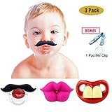 Funny Baby Mustache Pacifiers, Maberry Soft Silicone Cute Pacifier Design with Kiss Lip, Funny Teeth, Gentleman Mustache for Newborn Infant Toddler, Perfect Baby Shower Gift for Boys Girls - BPA Free