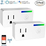 WiFi Smart Plug, Mini Smart Socket Outlet with Energy Monitoring, Compatible with Alexa and Google Assistant, Timing Function, Remote Control Your Devices Anywhere, No Hub Required - 2 Packs
