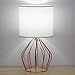 HAITRAL Rose Gold Desk Lamp - Minimalist Bedside Lamp with Rose Gold Hollowed Out Base and Linen Fabric Shade，Table Lamps for Bedroom, Living Room, Girls Room, Pink Room - Rose Gold