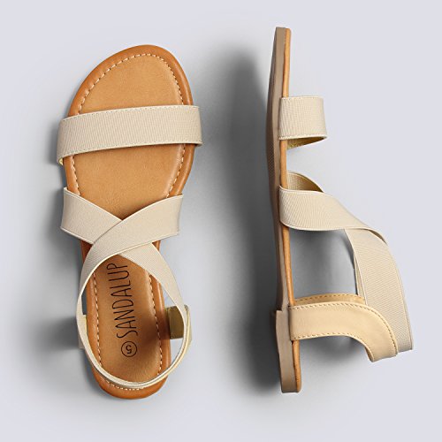 SANDALUP Elastic Ankle Strap Flat Sandals for Women Beige 08 Pricepulse