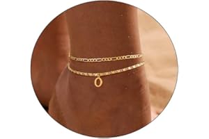 CAROVO Initial Ankle Bracelets for Women 14K Gold Plated Anklets Letter A To Z Waterproof Layered Anklets for Women Summer Jewelry Gifts
