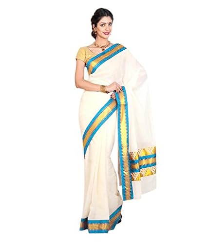 Ivory cream cotton kasavu kerala saree with lace work and GOLD BLOUSE