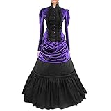 Vintage Retro Wedding Party Gown Gothic Lolita Lace Ruffles Evening Prom Dress (Large, dark purple)