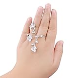 dnswez Leaf Shape CZ Cubic Zirconia Cluster 2 Finger Ring Adjustable Size for Women Girl