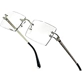 Men's Silver Metal Wire Frame Vintage Rectangle Retro Rimless Square Clear Lens Rectangular Frameless Luxury Fashion Eyeglasses Hip Hop Glasses For Men