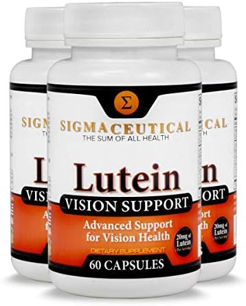 3 Pack of Lutein Vision Support Supplement (Plus Best Eye Care eBook) 20mg of Healthy Lutein, Vitamin A, Zinc, Bilberry Extract, Grape Seed Extract for Strained, Red or Dry Eyes - 60 Capsules Each