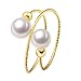 14K Gold Filled Pearl Open Ring Double Pearl Adjustable Ring for Women Girls